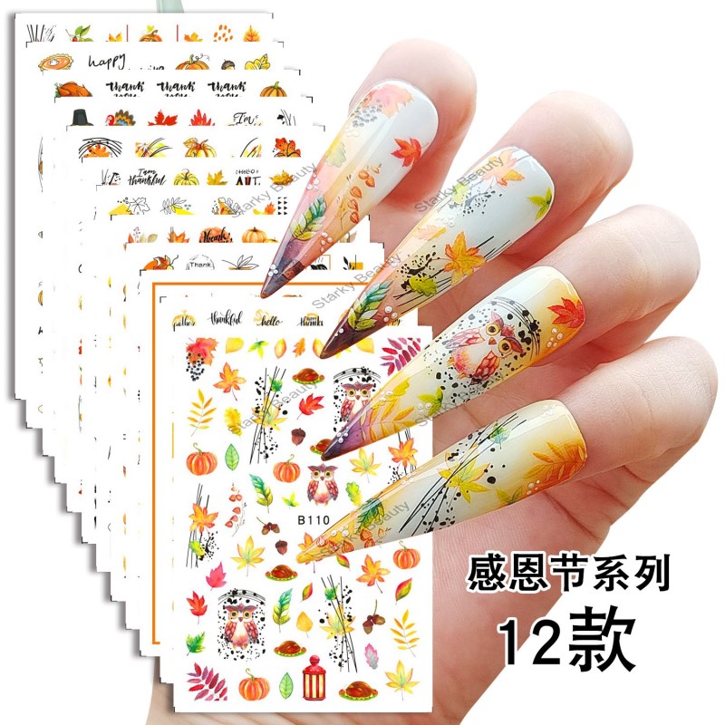 Maple turkey thanksgiving nail stickers