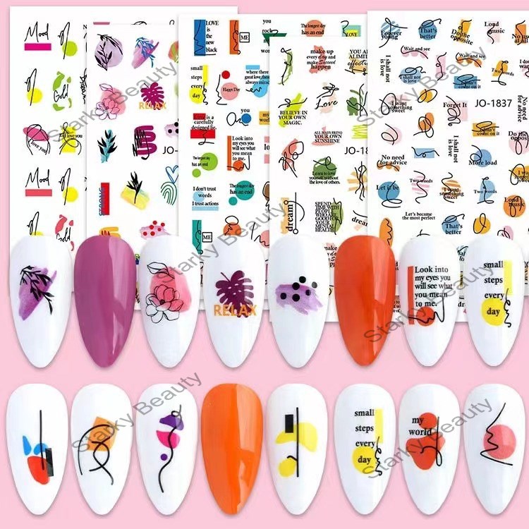 2022 New Color Graffiti Style Art Line Outline Nail Art Back Adhesive Nail Stickers