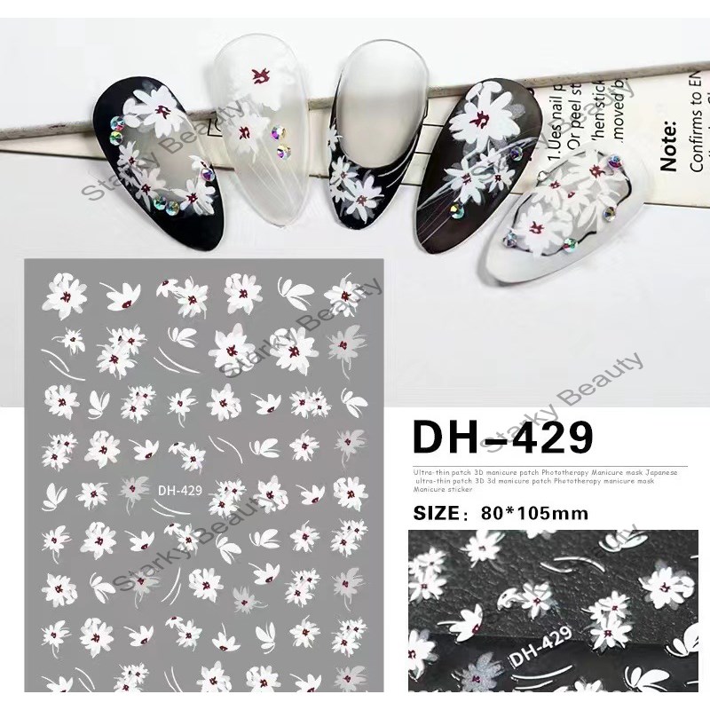 2022 Nail Art Fresh Flowers Five Petals Flowers White Rose Love Back Adhesive Nail Stickers