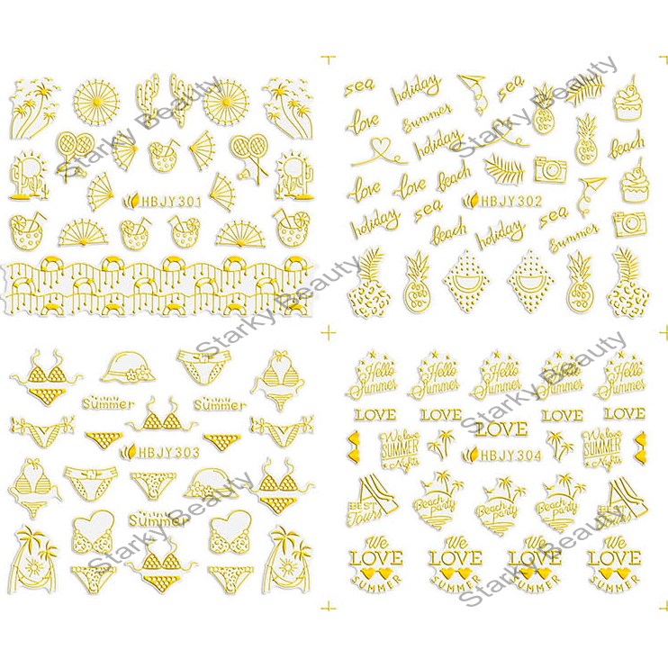 Gold Silver Black White HBJY beach style  Nail Stickers