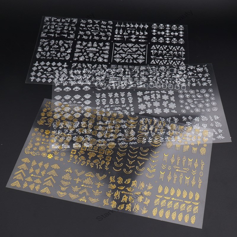 Gold Silver Black White HBJY Nail Stickers Finished Metal Stickers