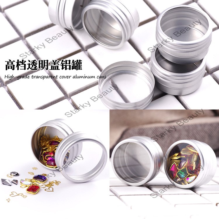 Nail pearl gold and silver rivet jewelry box Transparent aluminum box independent storage box jar