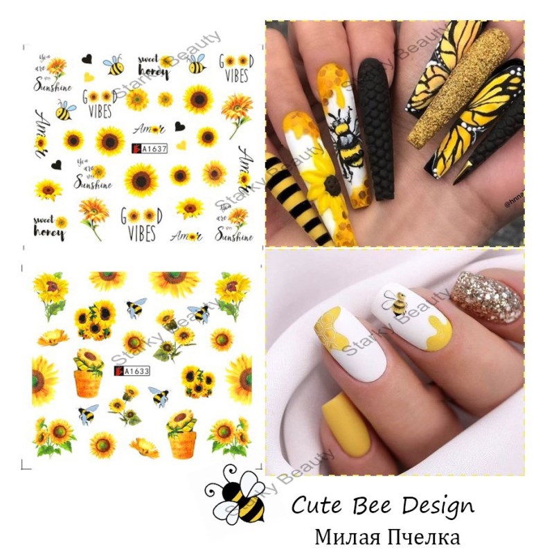 golden sunflower Nail Art Water Sticker For Nail Decorations