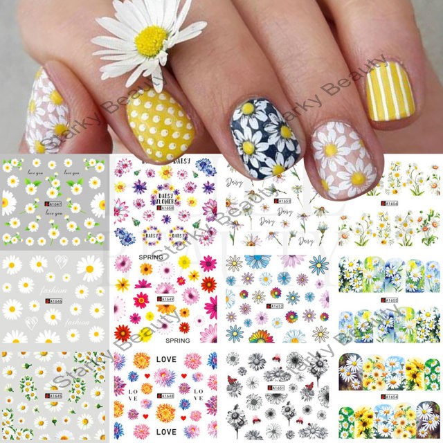 New Watermark Nail Art Sticker Pink Flower Sunflower