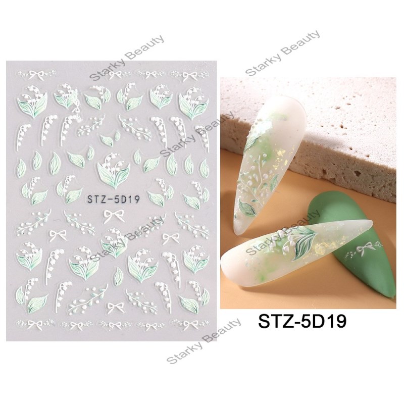 Spring and summer embossed 5D nail stickers flower series self-adhesive nail stickers