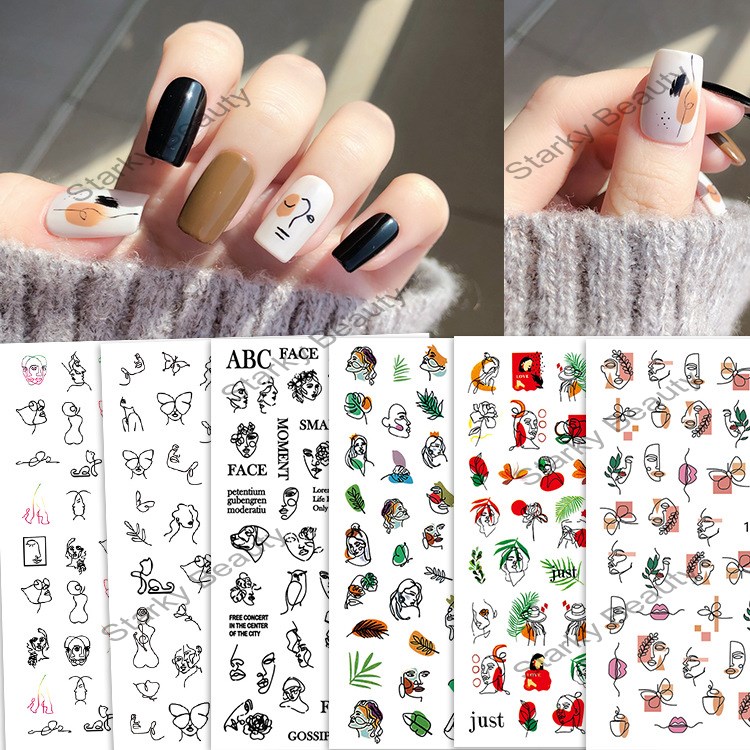 summer graffiti nail stickers abstract simple lines manicure stickers