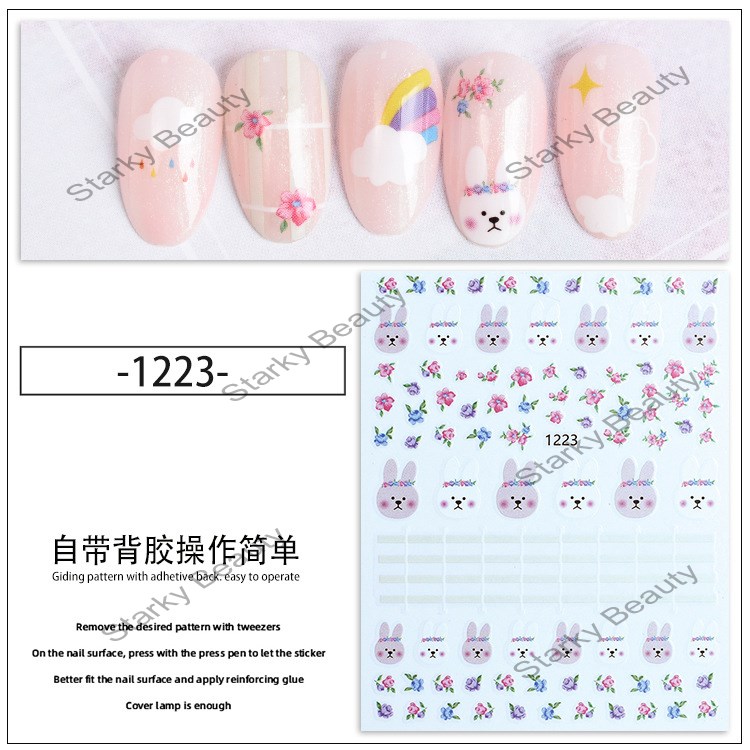 New candy color cute flower nail stickers rainbow dream graffiti nail stickers