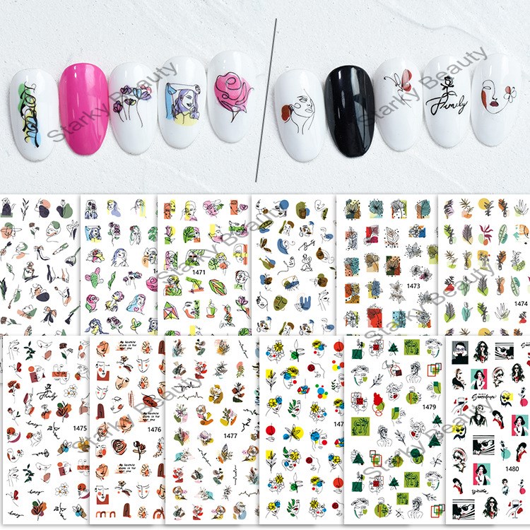 Autumn and winter new abstract nail stickers graffiti character line nail stickers