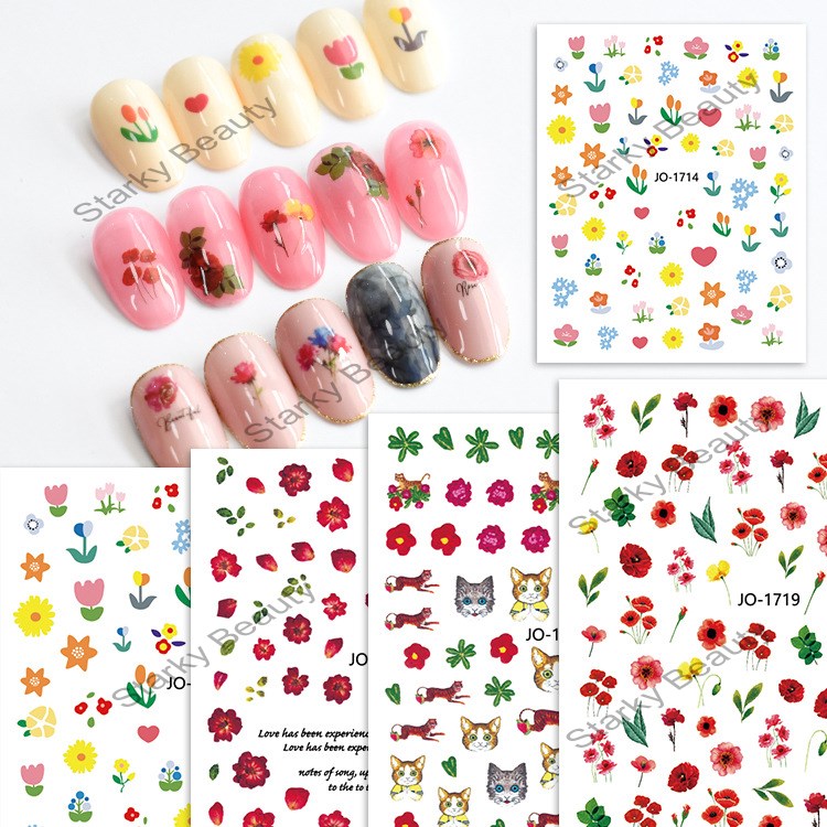 Spring Flower Rose Dried Flower Pink Girl Nail Sticker