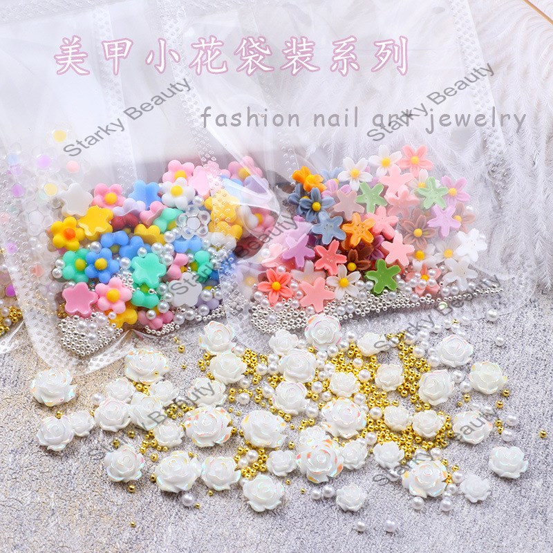 Japanese manicure five-petal flower mixed color camellia bow manicure ornament