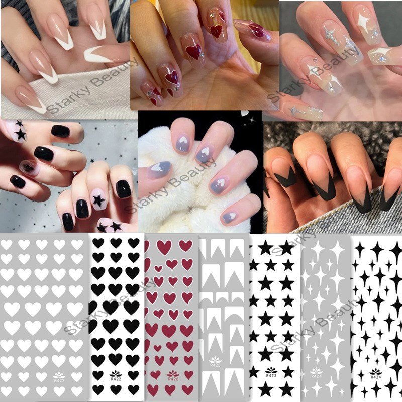 White Love Nail Stickers Red Peach Heart Nail Stickers Star Nail Stickers