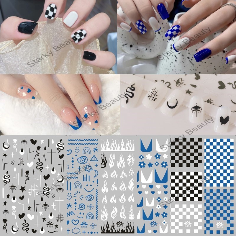 New checkerboard nail stickers Klein blue nail stickers French manicure stickers