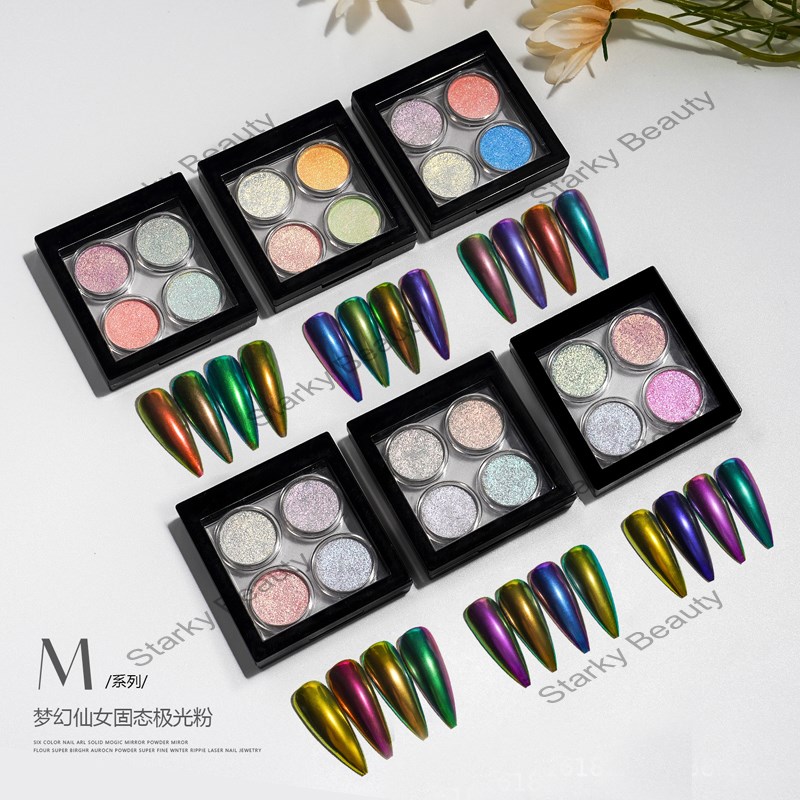 new 4color solid manicure aurora powder chameleon magic mirror powder