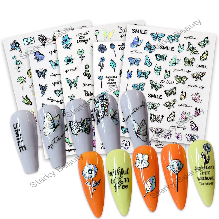 new laser magic nail sticker skin butterfly flower grass fruit