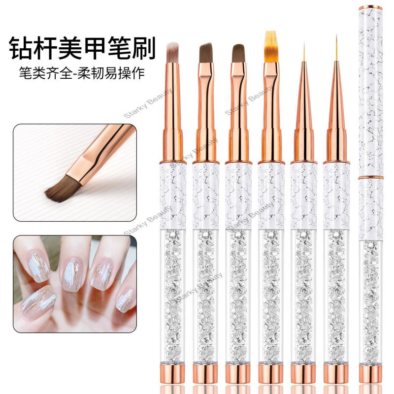 Marble Handle Manicure Small Painting Autumn flower Gel Brush