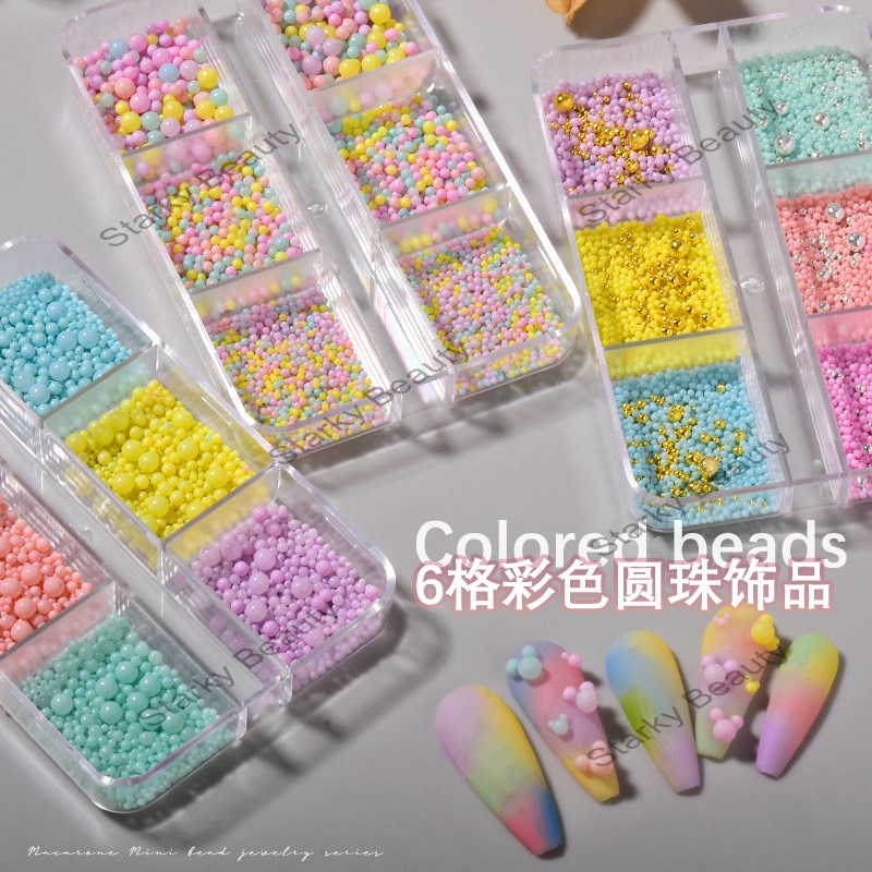 Nail Art Macaron Color Bubble Bead Size Mixed Decoration Set Box