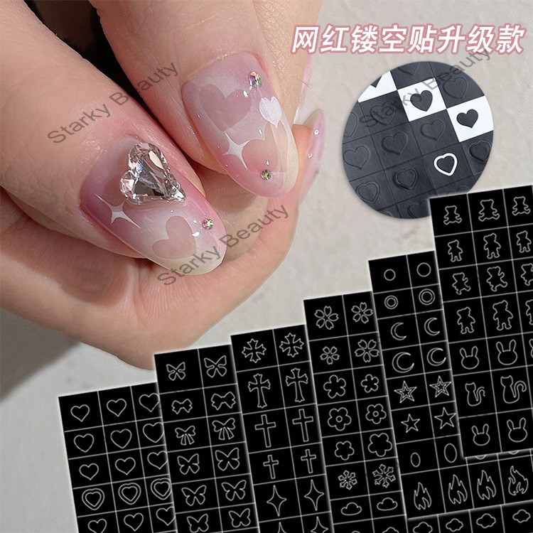 2022 Nail Art Supplies Hollow Nail Art Spray Sticker Hollow Butterfly Love Nail Sticker