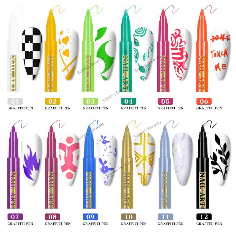 2022 3 in 1Nail art painting pen smudge pen drawing nail point flower pen hook line pen