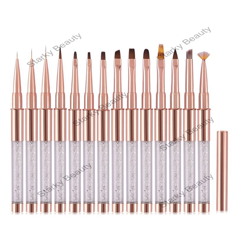 Rose gold nail pen with diamonds Crystal Nail Gel Brush Double Point Drill wax pen