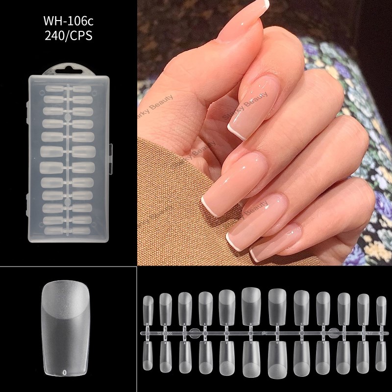 Nail art thin semi-frosted, non-polished 240 pieces extended full and half dual nail tips