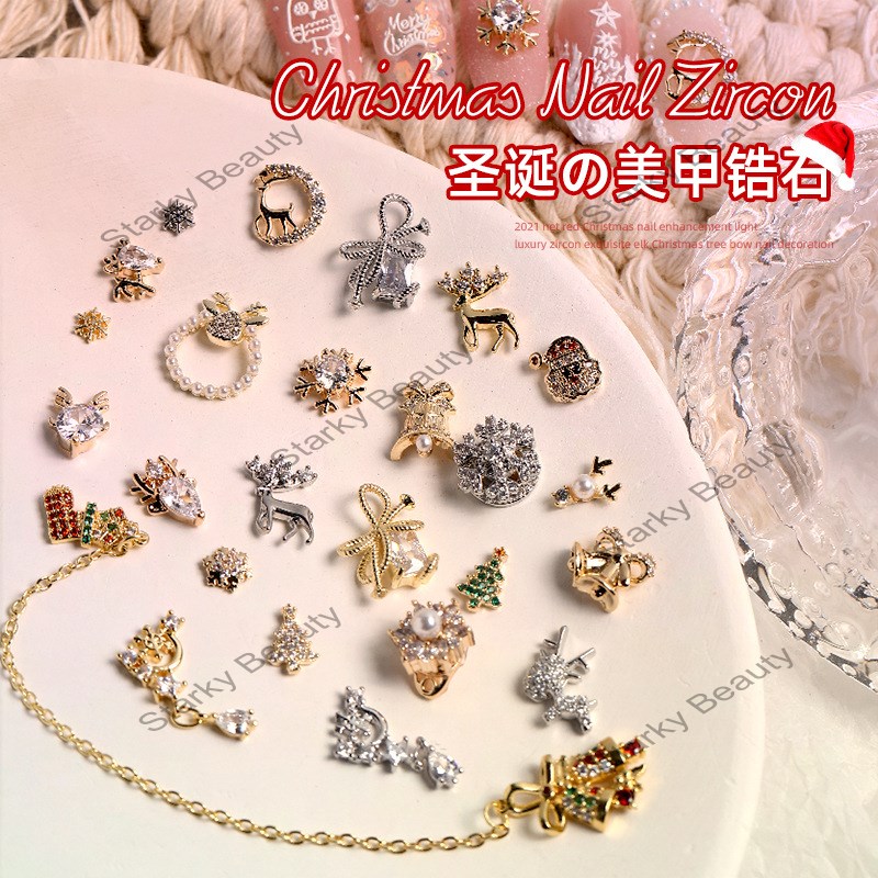 2022 New Christmas Nail Art Jewelry Snowflake Elk Diamond Senior Luxury Nail Decoration