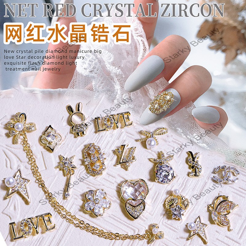 Nail art light luxury bear starfish shell metal zircon temperament diamond chain jewelry