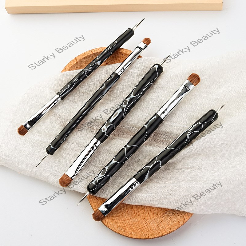 Pure mink manicure double head dual French style kolinsky brush with dotting pen