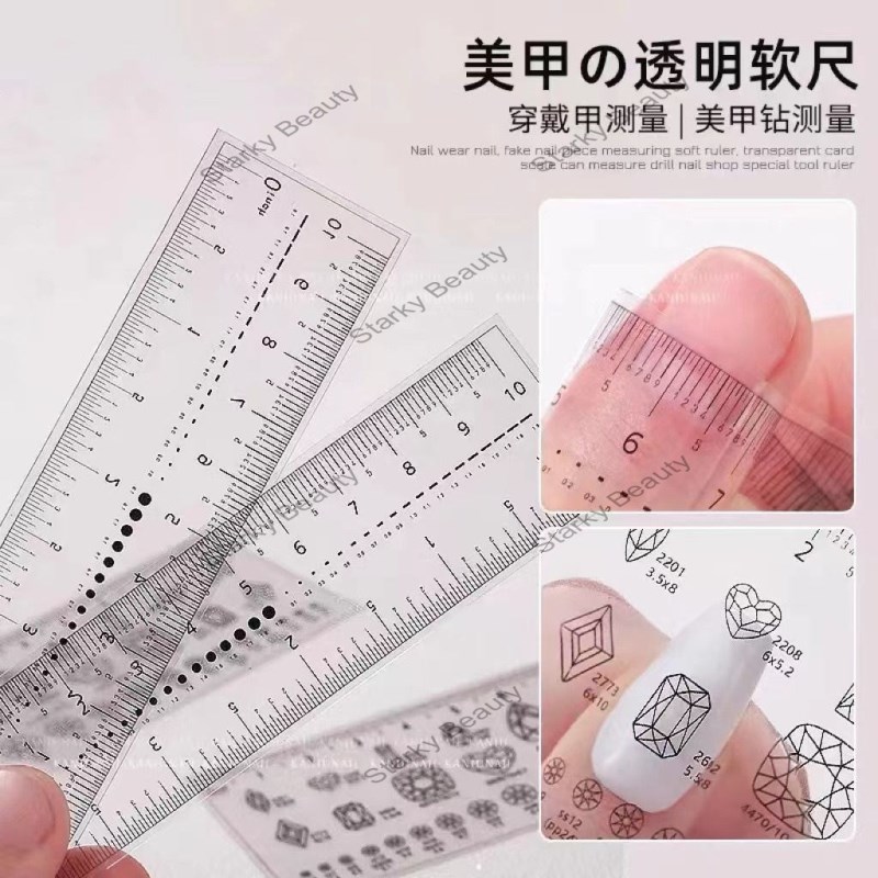 Nail Art Transparent Soft Ruler Measuring Ruler Nail Art Diamond Zircon Nail Size Measuring Tool