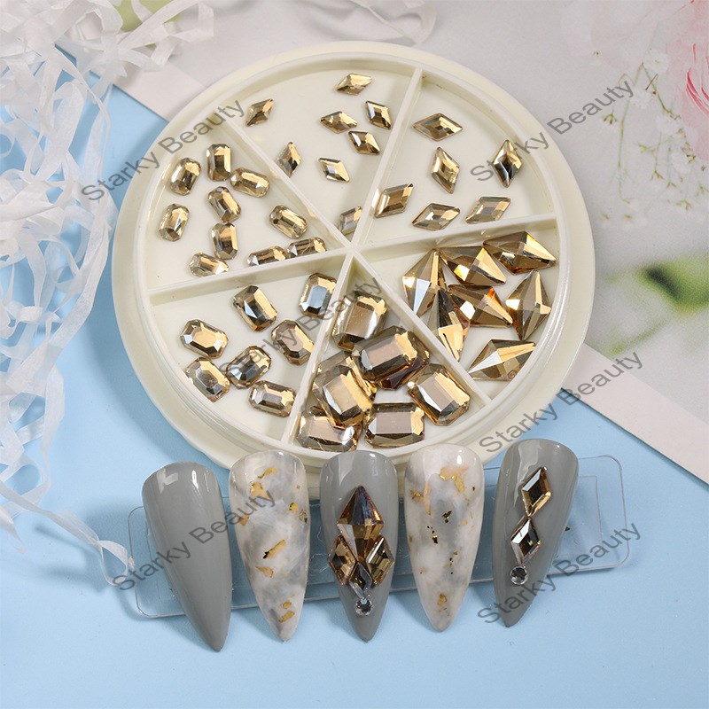 Champagne Color Flat Bottom Shaped Drill 6 Grid Disc Nail Art Drill Jewelry Wholesale