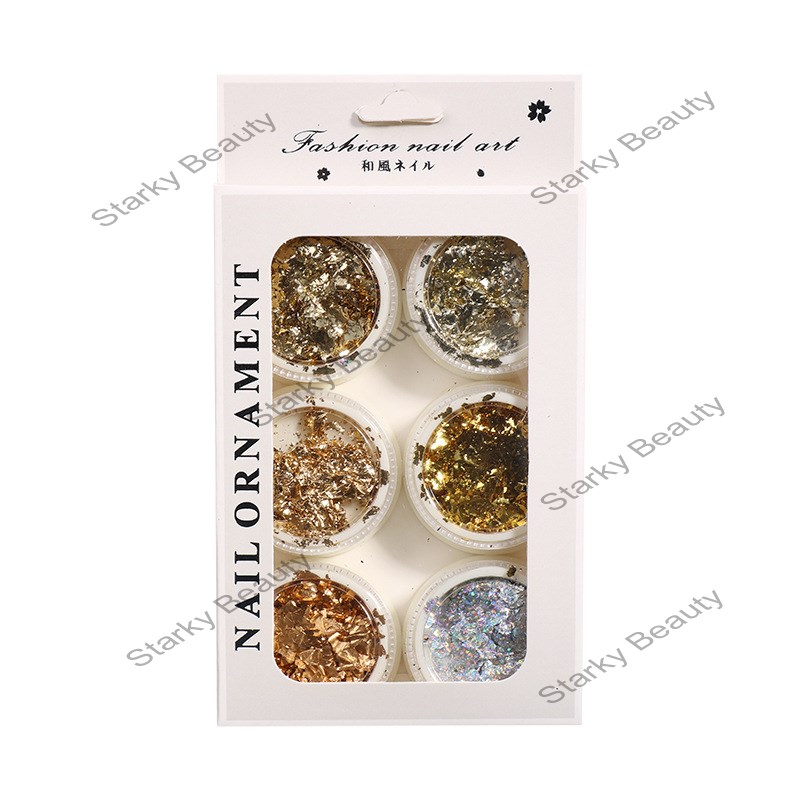 Nail Art Broken Gold Silver Foil 6 Colors Set Nail Decorations