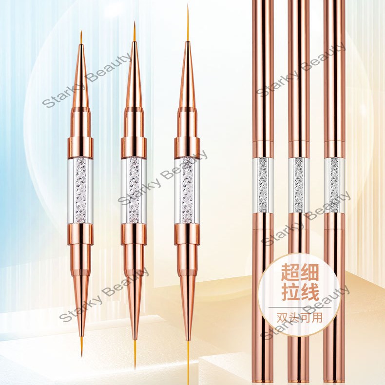 Dual head Nail Art Liner Brush Rose Carved Crystal Line Drawing Brush