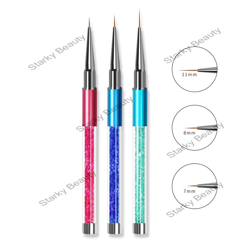 3Colors metal rod manicure line pen with drill nail carving and painting brush