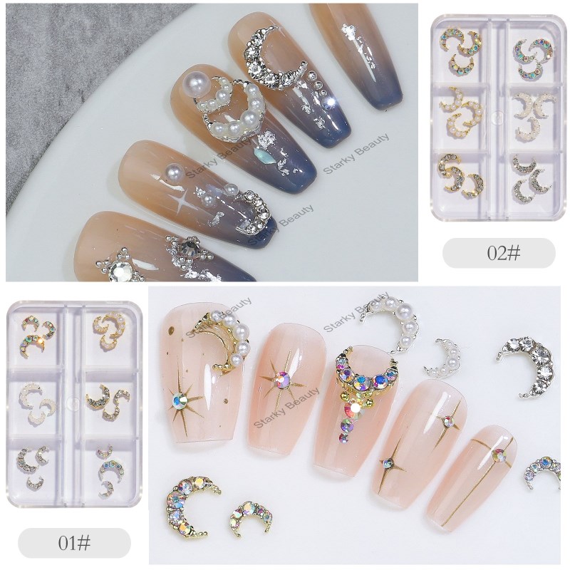 Nail accessories  diamond pearl moon luxury metal alloy nail diamond