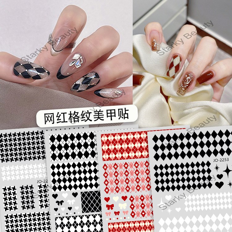 Diamond Grid Nail Enhancement Decals Wholesale Geometric Abstract Grid Nail Enhancement Decals