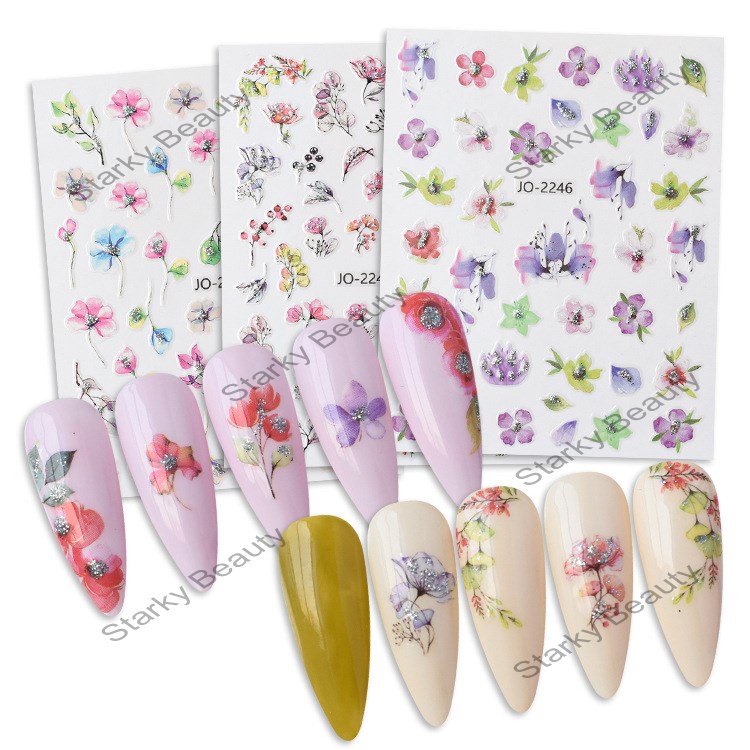 New 2022 Vintage Fresh Flowers Nail Stickers