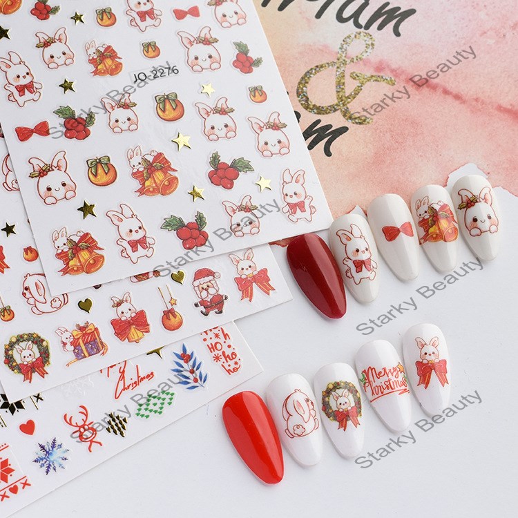 New cute cartoon rabbit decal Santa Claus 3D gummed nail sticker