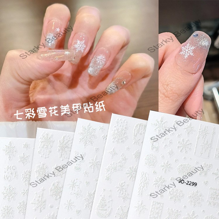 2022 Winter White Snow Snow Ice Christmas Nail Sticker