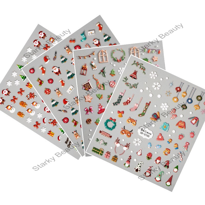 Christmas nail ornament 5d Embossed nail sticker NewYear Rabbit nail sticker