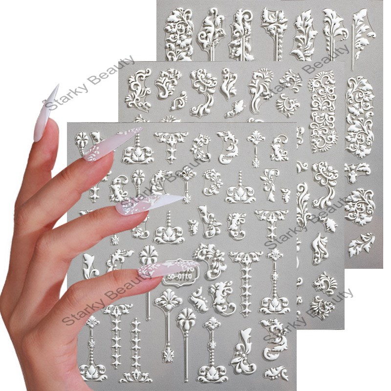 Hot selling nail sticker wholesale embossed 5d white snowflake Christmas DIY nail sticker