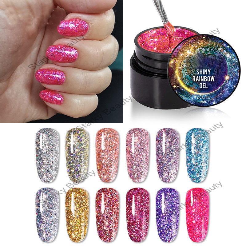 Explosion flash rainbow 5ML small jar nail glue light therapy gel rainbow nail polish