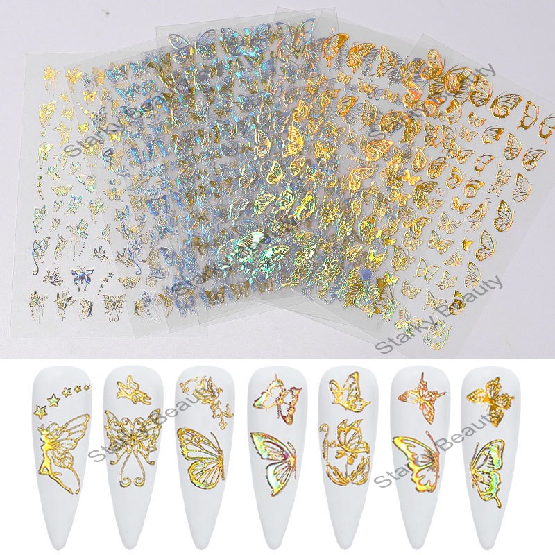 Butterfly nail enhancement gold stamping laser butterfly nail sticker 3D nail sticker