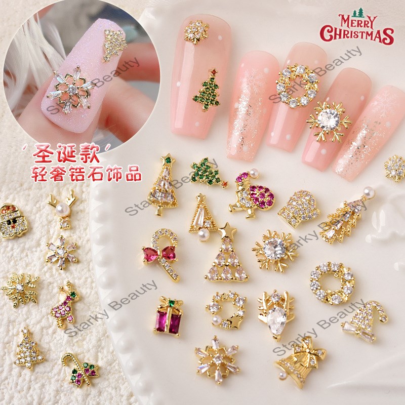 Luxury Christmas Series Zircon Jewelry Snow Elk Christmas Tree Super Shiny Nail Metal Diamond