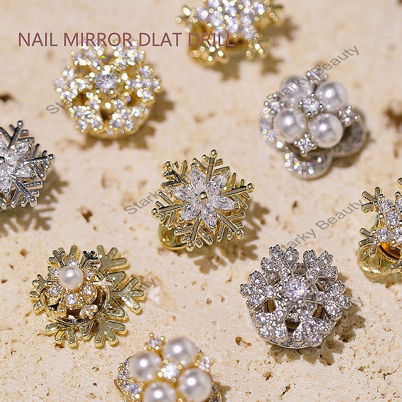 2022 Christmas Snow Flower High Speed Transfer Beads Nail Zircon Rotating Nail Decoration