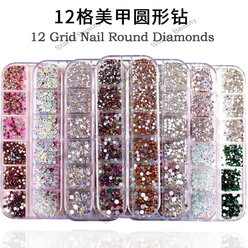 Nail accessories set AB color white flat bottom diamond super shiny 12 grid long box