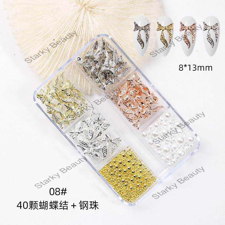 Metal Bowknot Nail Enhancement Alloy Jewelry in Box