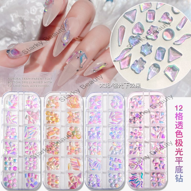 12 Grids Nail Art Shaped Drill AB Symphony Shaped Flat Bottom Glass Drill DIY Jewelry