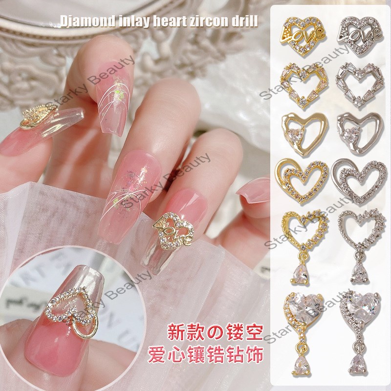 2023 Nail Love Zircon Jewelry Super Flash Hollow Metal Nail Pendant Decoration