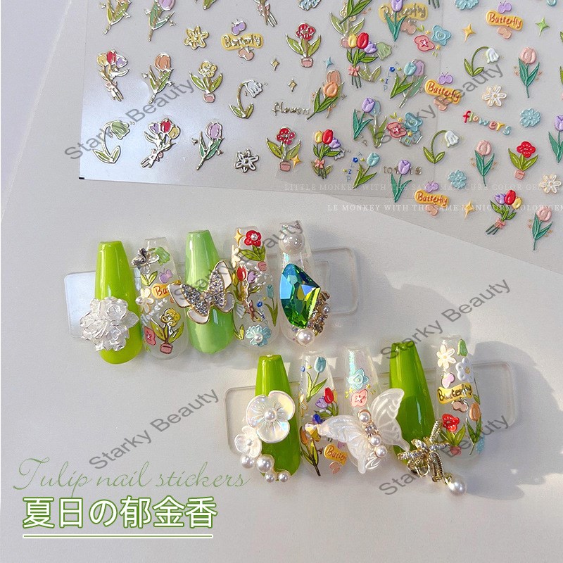 5d manicure Japanese style sticker tulip incense camellia relief