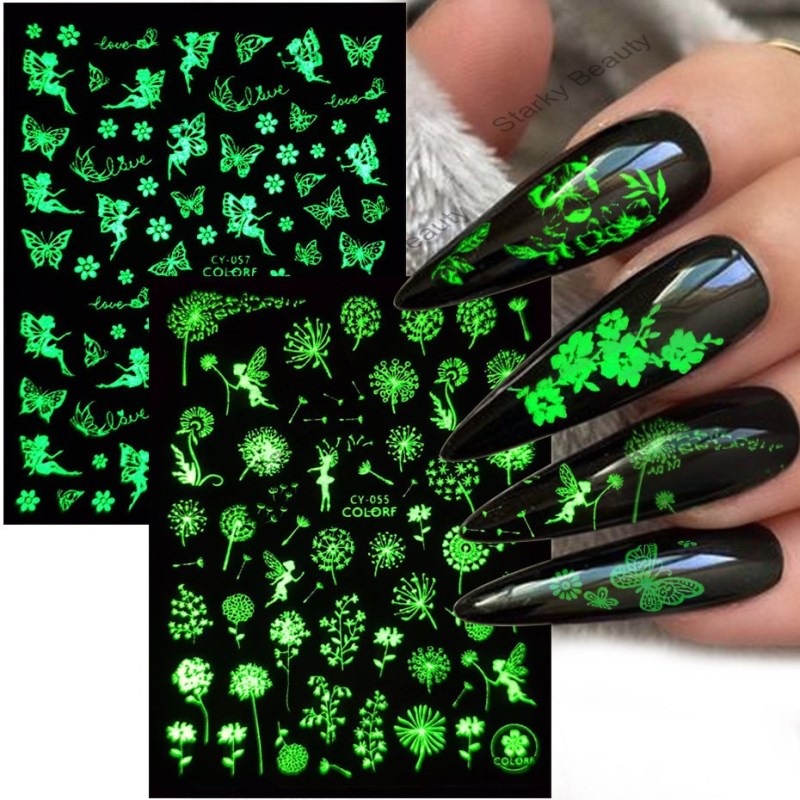 2022 New Nail Art Stickers Luminous Butterfly Flower Pattern Nail Art Stickers