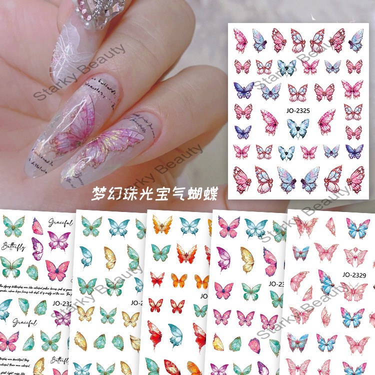 Rose beautiful butterfly manicure sticker romantic girl butterfly back glue manicure decal